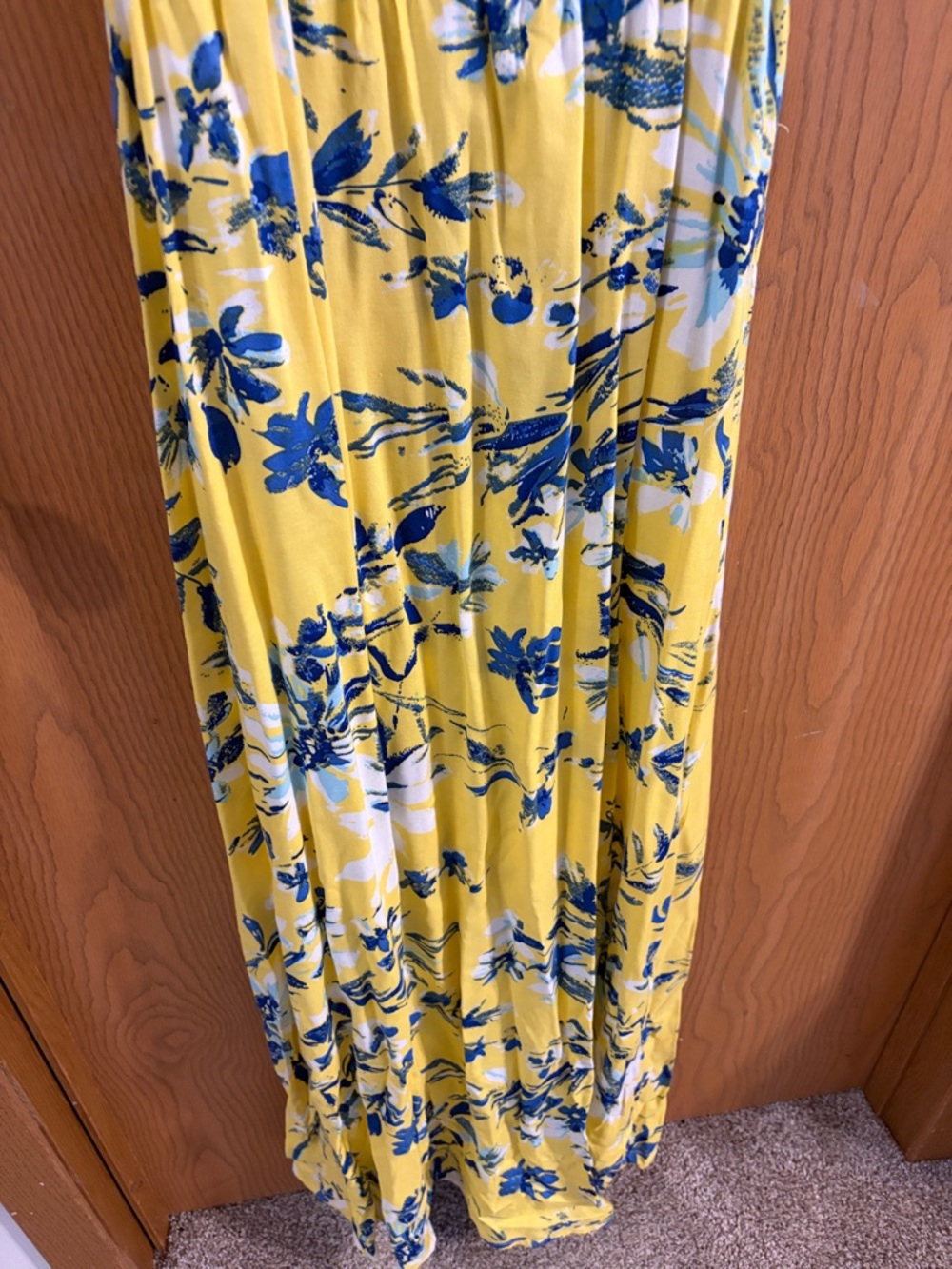 Japna Women’s Yellow and Blue‎ Floral Design Rayon Maxi Dress Medium - Picture 4 of 7
